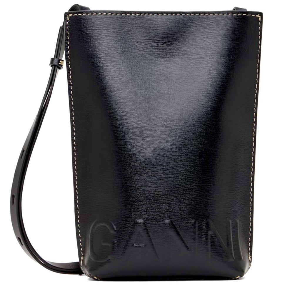 GANNI Black Small Crossbody Bag Adjustable Strap Magnetic Press Stud Closure